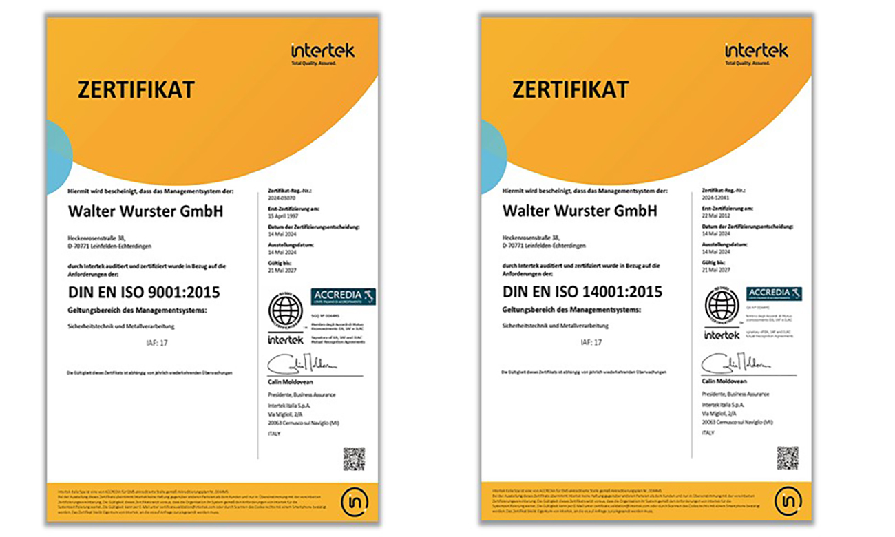 2 Zertifikate für Managementsystem nach ISO 9001:2015 und 14001:2015